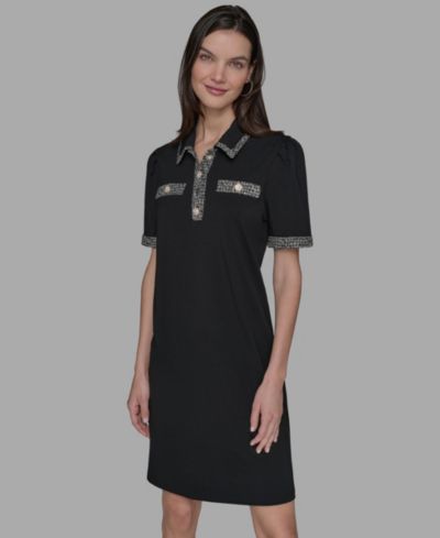 KARL LAGERFELD PARIS Women's Tweed-Trim Button-Front Dress