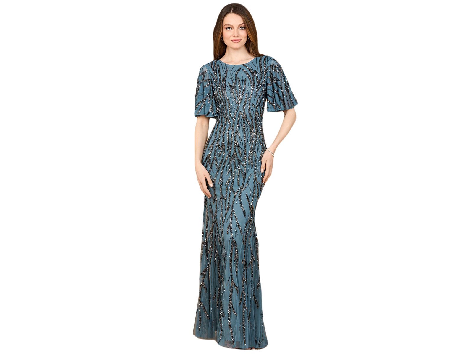 Вечернее платье LARA Beaded Gown with Flutter Sleeves