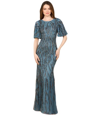 Вечернее платье LARA Beaded Gown with Flutter Sleeves
