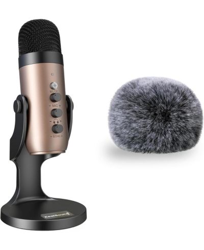Комплект USB-микрофона ZealSound k66g Gold и пушистого ветрозащитного чехла