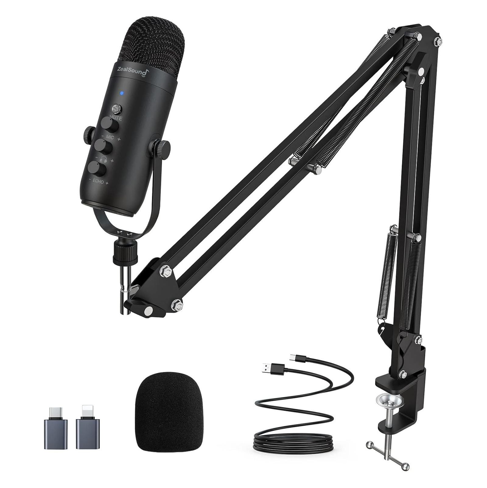 Zealsound K66 USB Noise-Reducing Gaming Microphone Kit for PS4, PS5, Windows, Mac OS, iPhone, iPad, Android