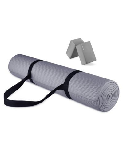 Signature Fitness Коврик для упражнений High Density No Tear Gray с ремешком