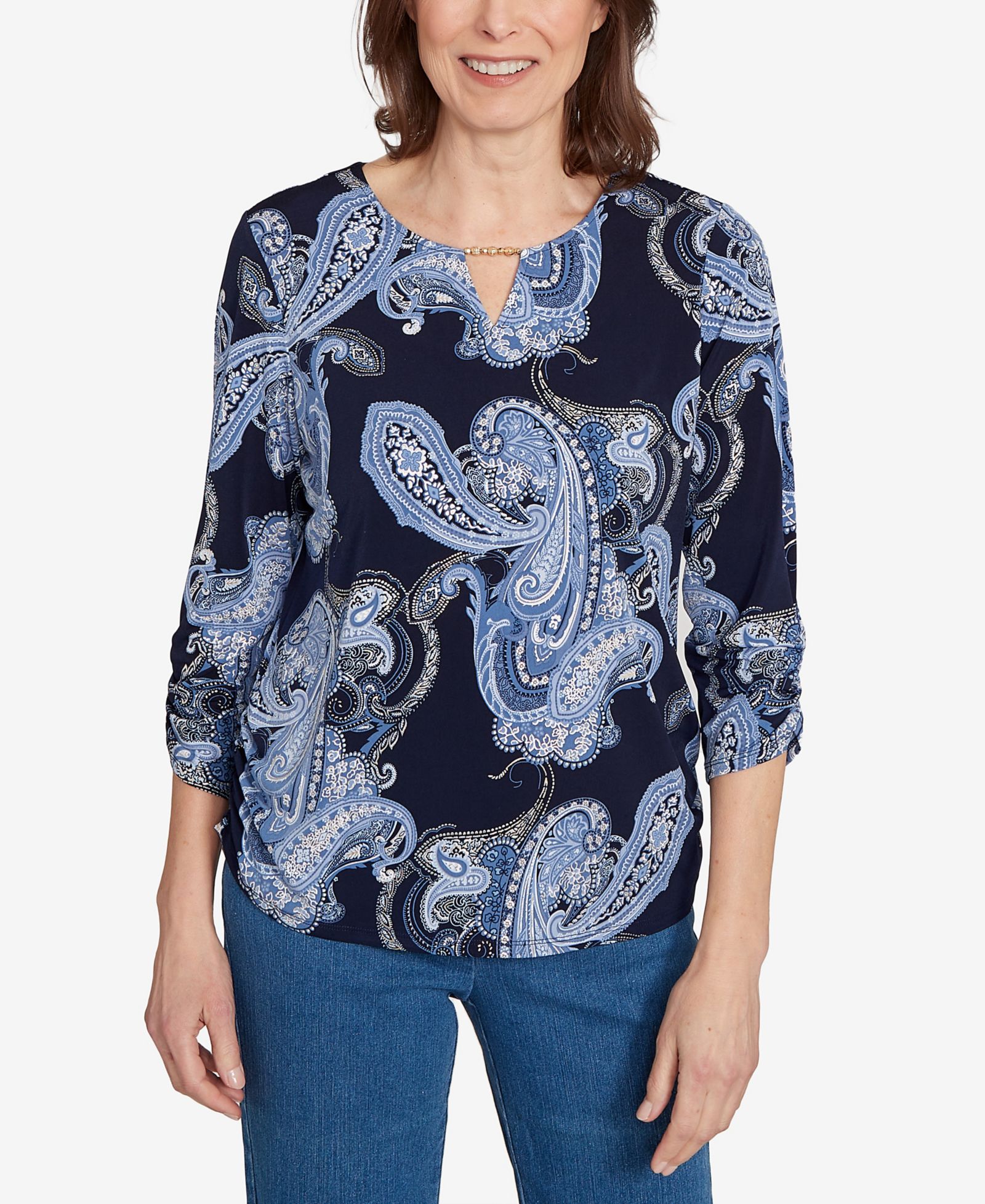 Alfred Dunner Женский топ с золотым тиснением и узором Paisley