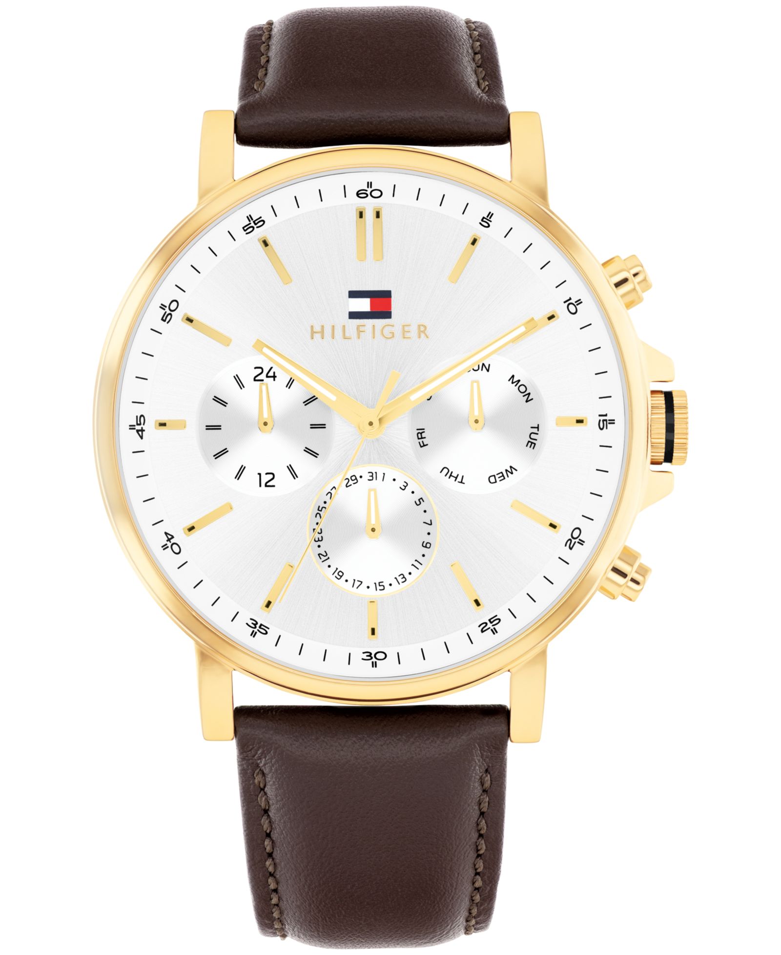 Часы Tommy Hilfiger с коричневым кожаным ремешком, 43mm, для мужчин