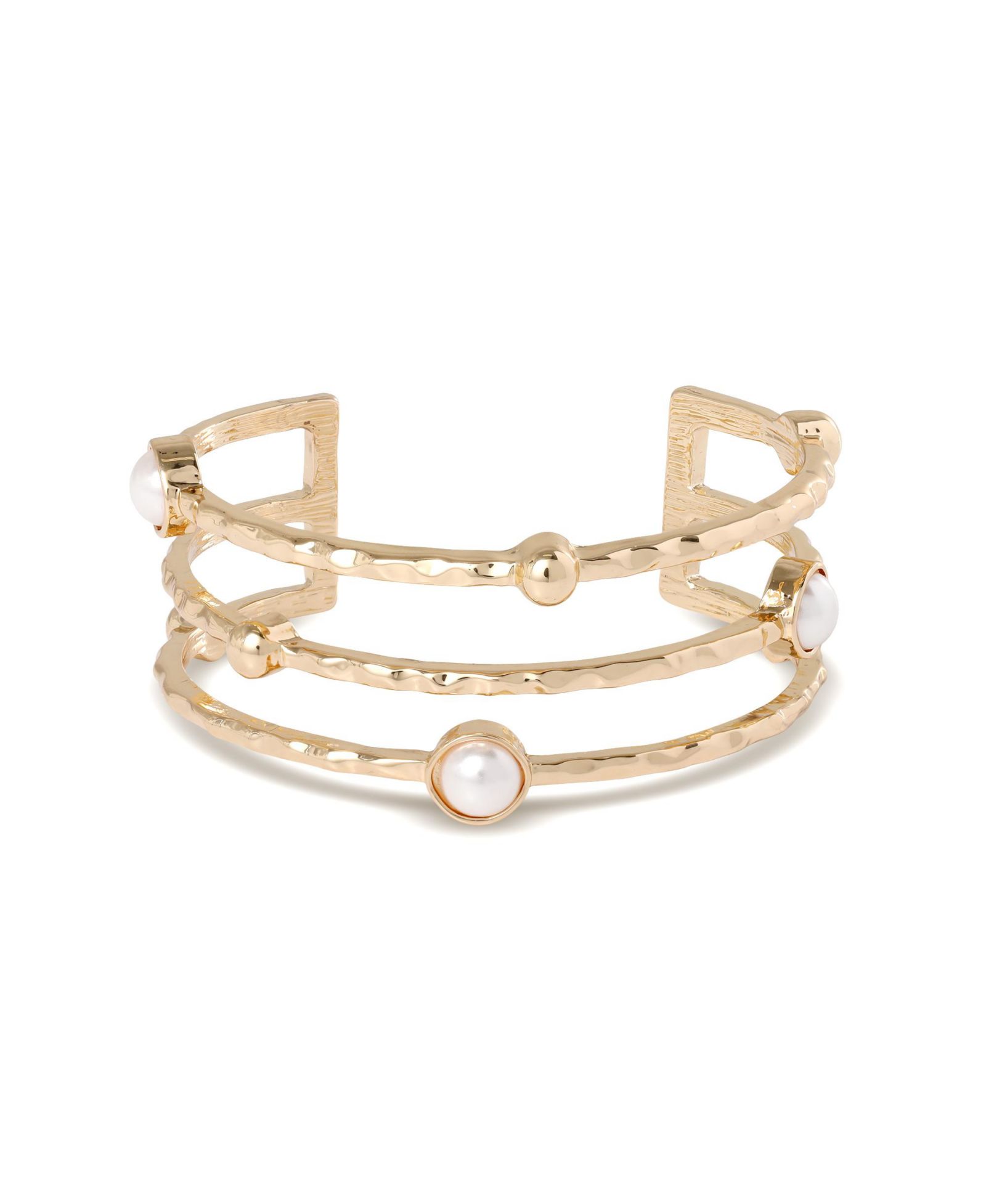 BCBG Hammered Gold-Tone Pearl Cuff Bracelet