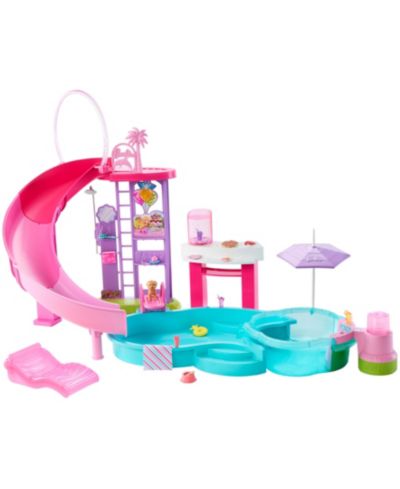 Barbie Dream Pool Playset с горкой и гидромассажной ванной, 20 Plus Accessories Including Pet