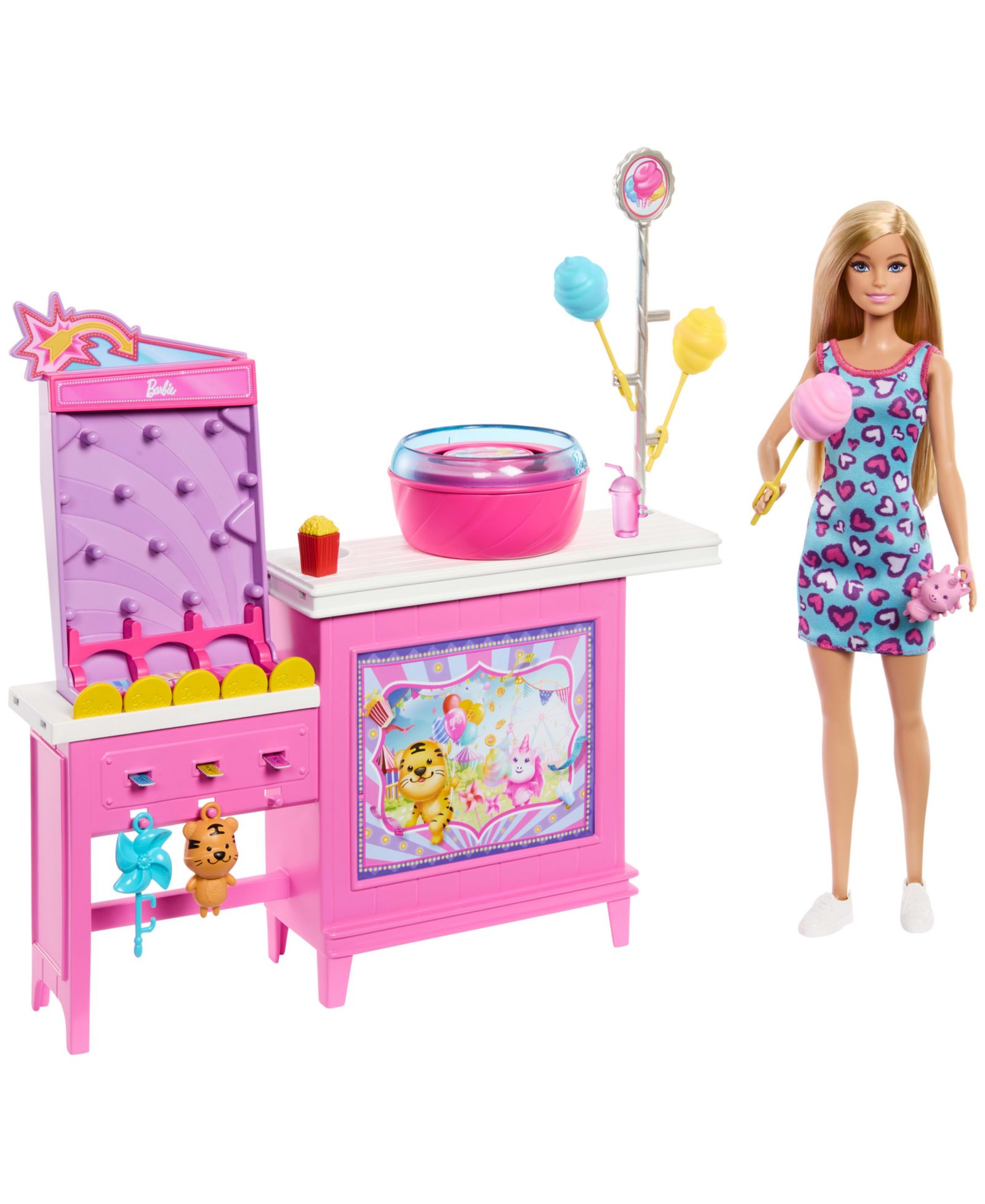 Barbie Beach Detectives Malibu Fashion Doll with Game Booth and Cotton Candy Machine, Ages 3+