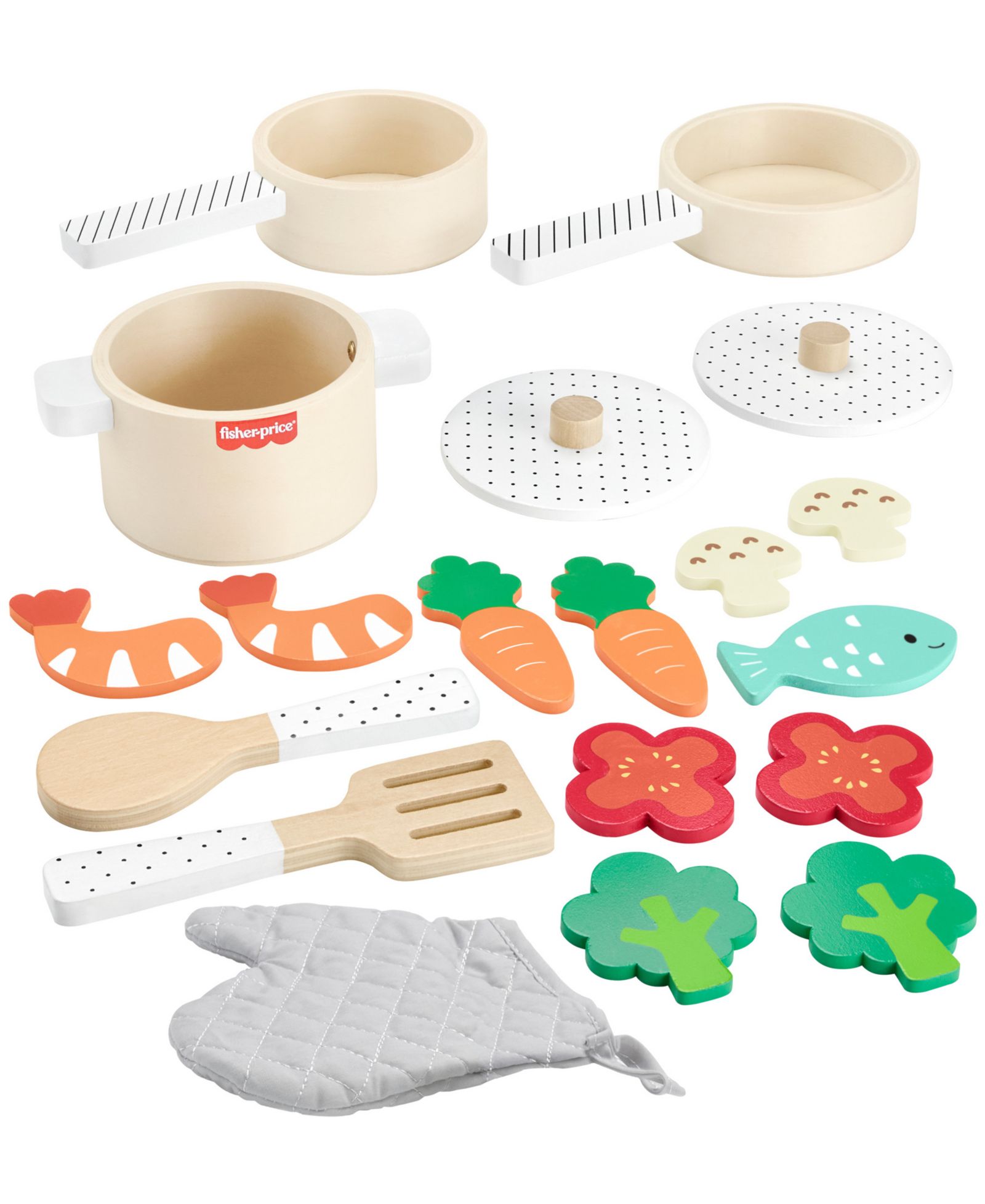 Fisher Price Wooden 19-Piece Kitchen Playset, Ages 3+