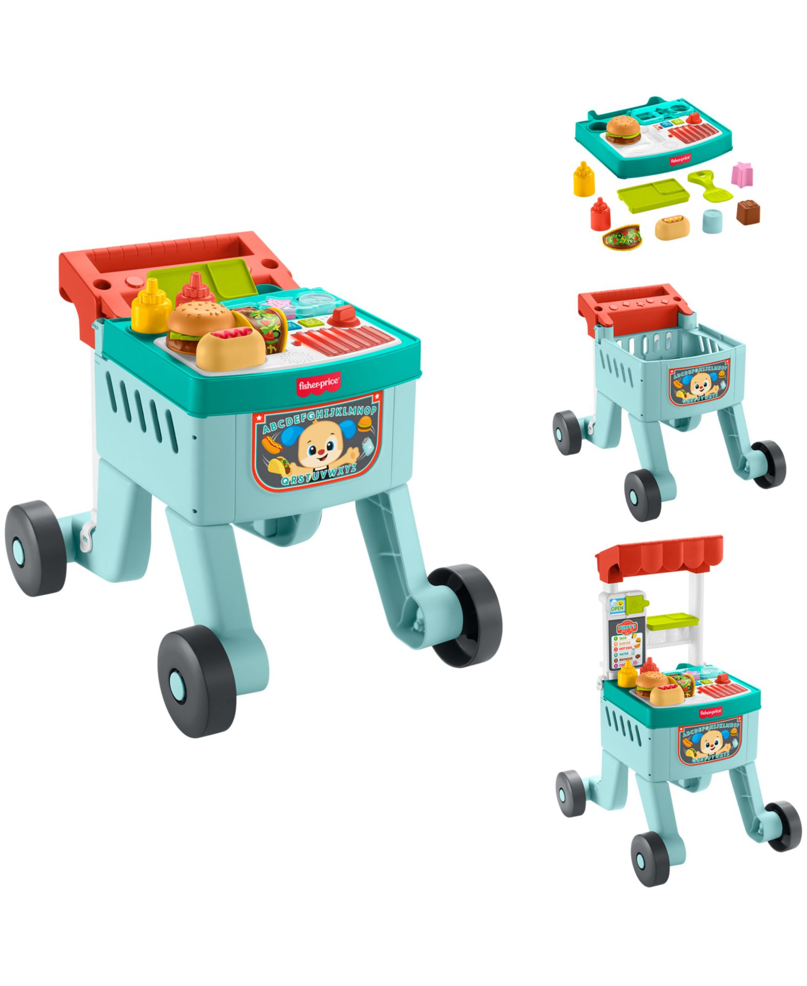 Fisher Price Laugh & Learn 4-in-1 Snack Cart Walker, 14-Piece