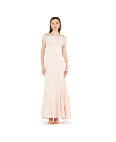 AMRI Женский Off-The-Shoulder Cowl Neckline Dress With Floral Embellishment