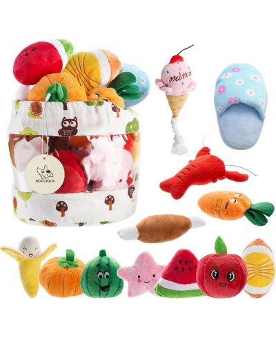 Игрушки для собак Nocciola Squeaky, 12 PCS с сумкой, Рождество, милые плюшевые игрушки для маленьких и средних собак