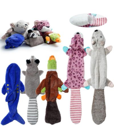 Nocciola 5 PCS Jungle Series Plus Squeaky Stuffless Dog Toys, Belly Pouch to Hold Bottles for Bonus Crinkle, Durable Dog Toys for Aggressive Chewers