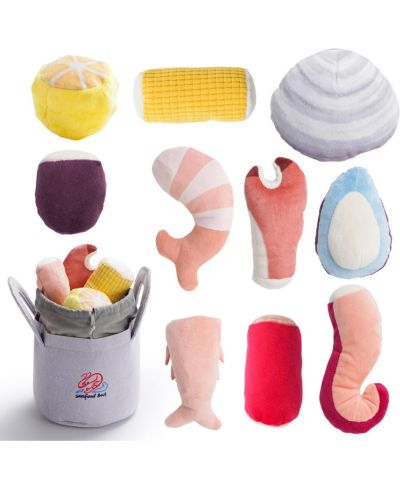 Nocciola 10 PCS Seafood Boil Dog Toy Set with a Pot,Christmas gift,Squeaky Crinkle Plush Puppy Toy,Interactive Toys,Hide Toys for Small to Medium Dogs