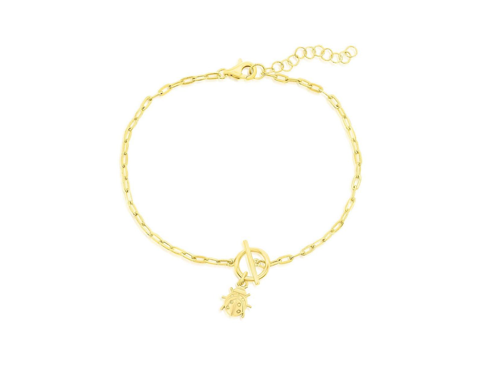 Sterling Ladybug Charm Paperclip Toggle Bracelet