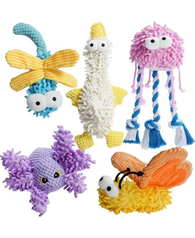 Nocciola 5 PCS Easter Pastel Colors Fuzzy Plush Toys, Colorful Summer Toy, Squeaky Crinkle Cute Dog Toys, Durable Stuffed Toys for All Breeds
