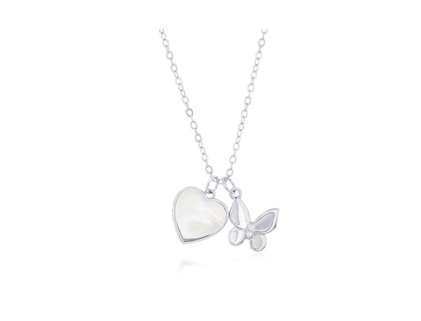 Ожерелье Caribbean Treasures Sterling MOP Heart w/ CZ Butterfly