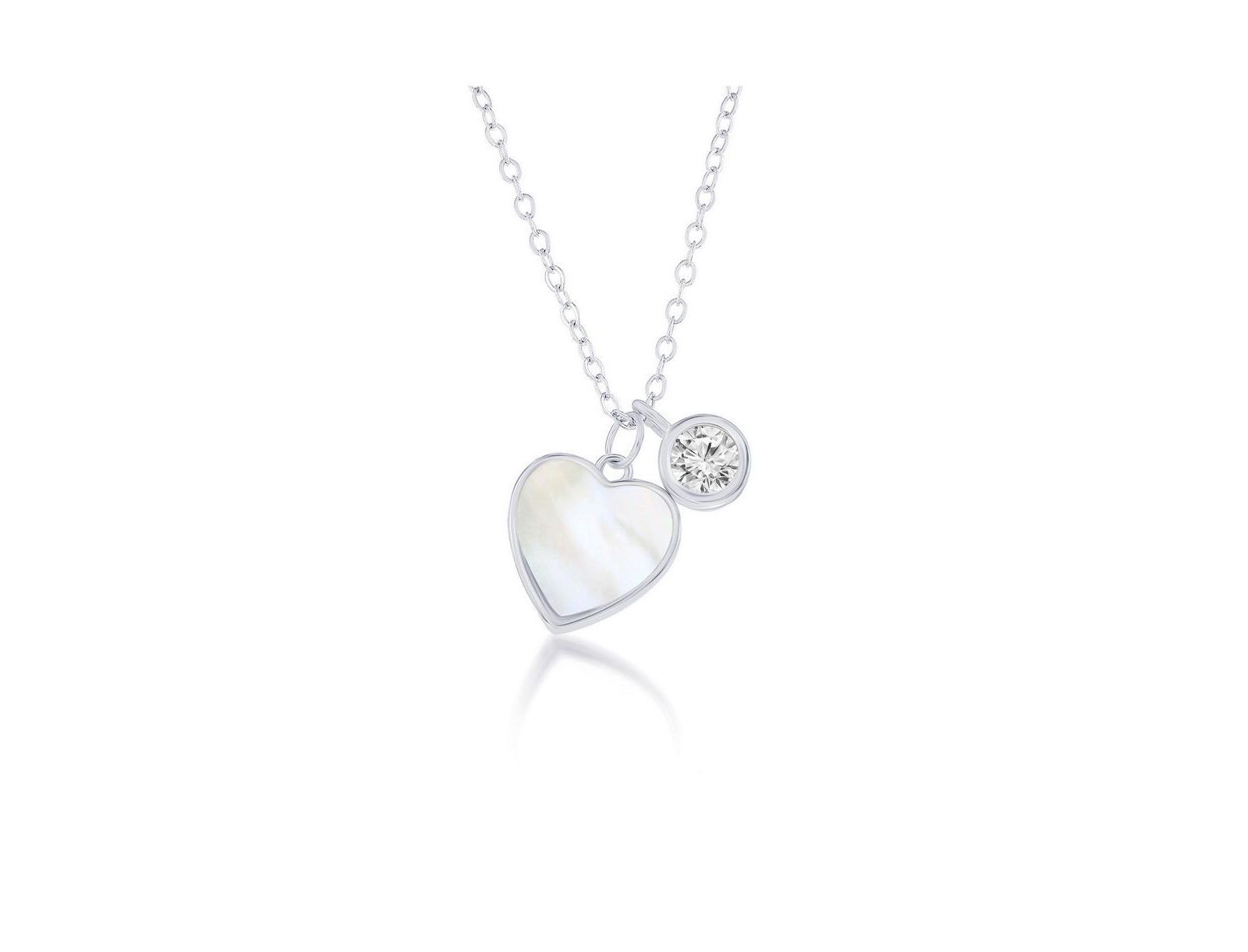 Ожерелье Sterling MOP Heart & Bezel-Set CZ
