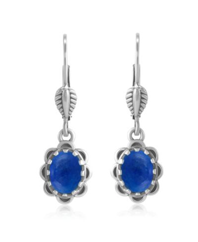 American West Jewelry Sterling Lapis Concha Lever Back Dangle Earrings