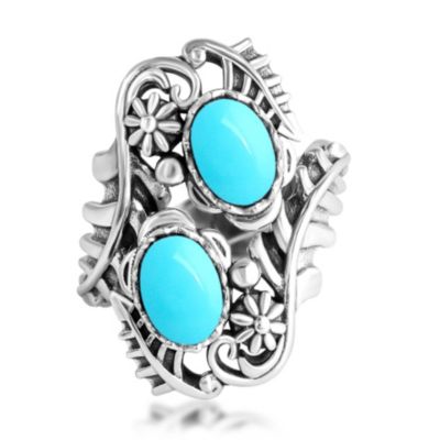 American West Jewelry Кольцо из стерлингового серебра с бирюзой Sleeping Beauty и растительным узором, размер 7