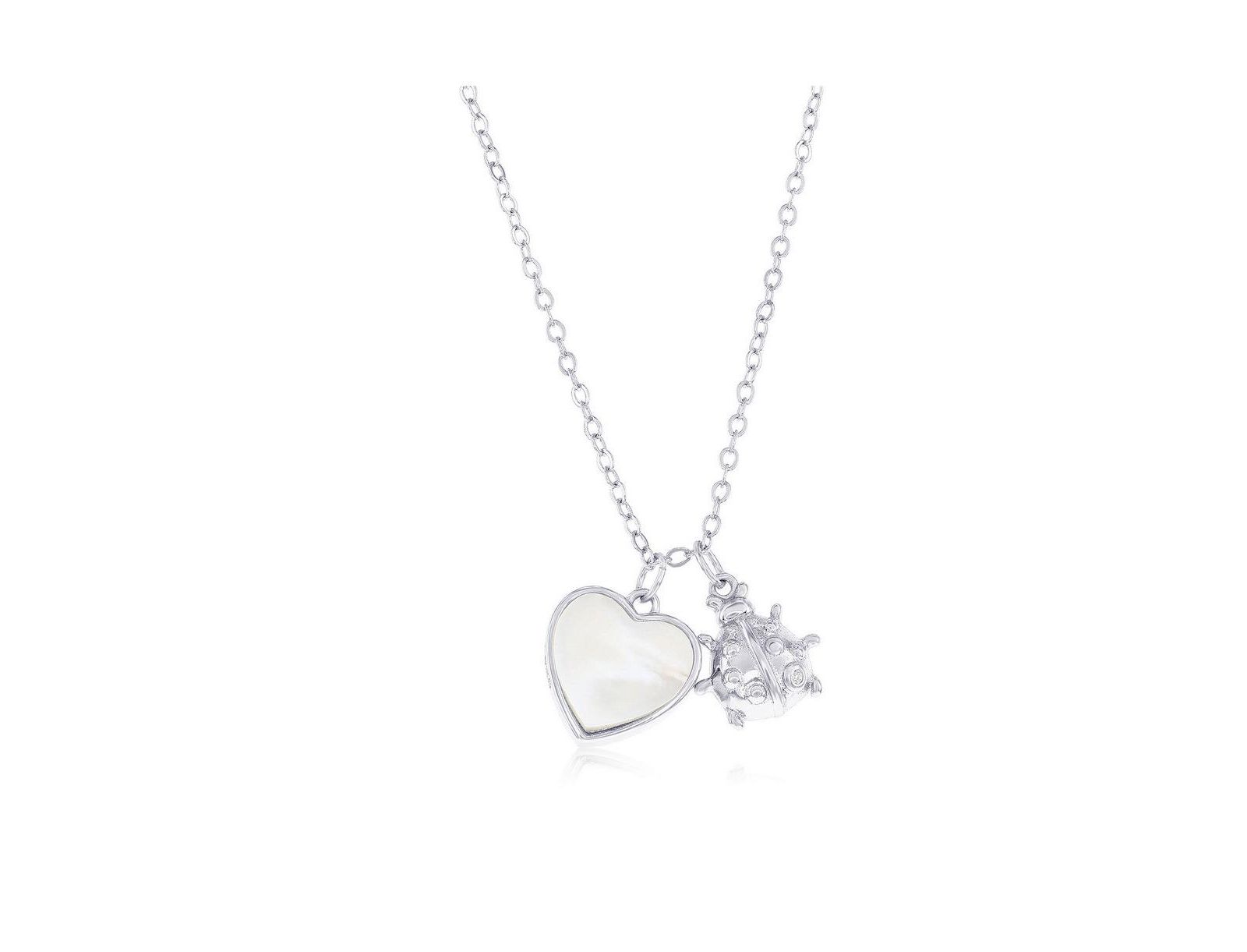 Sterling MOP Heart & Ladybug CZ ожерелье