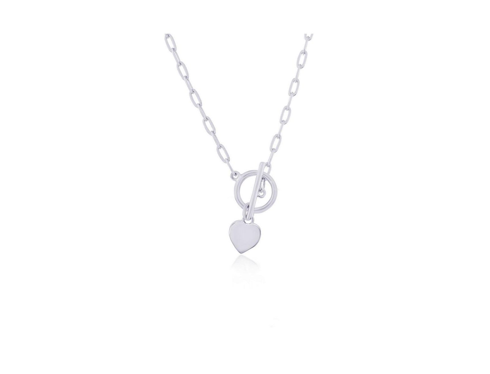 Sterling Heart Charm Paperclip Toggle Necklace