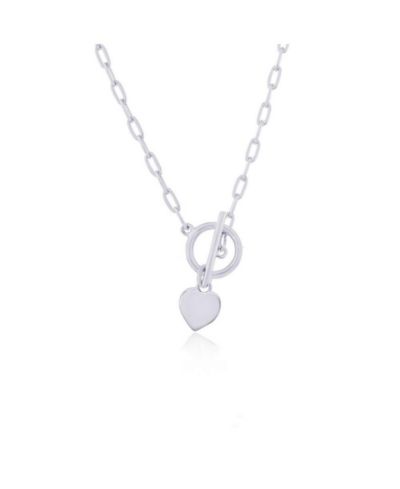 Sterling Heart Charm Paperclip Toggle Necklace