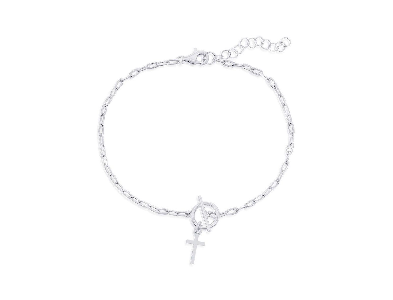 Simona Браслет Sterling Cross Charm Paperclip Toggle
