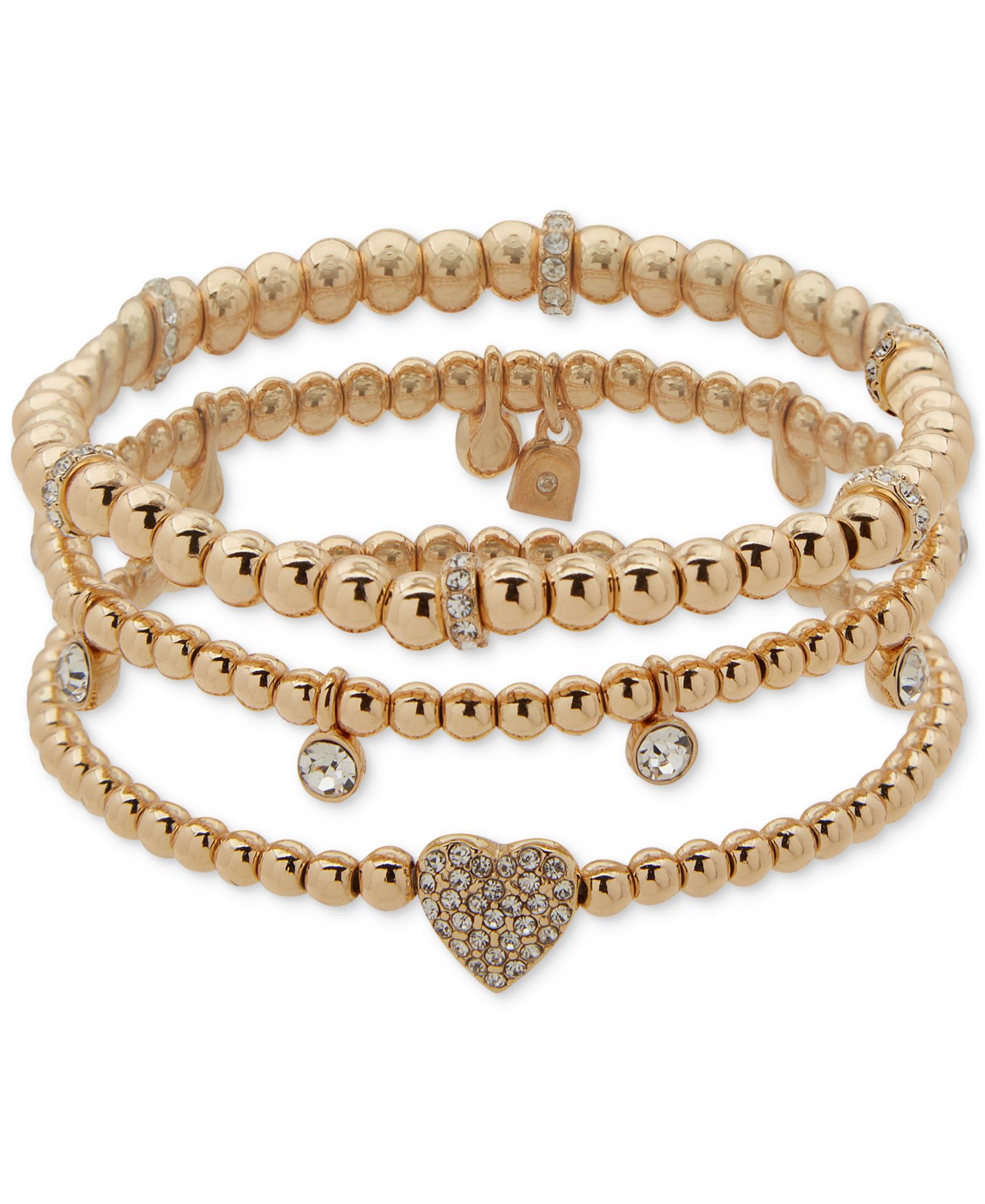 Nine West 3-Pc. Set Crystal Heart Stretch Bracelets