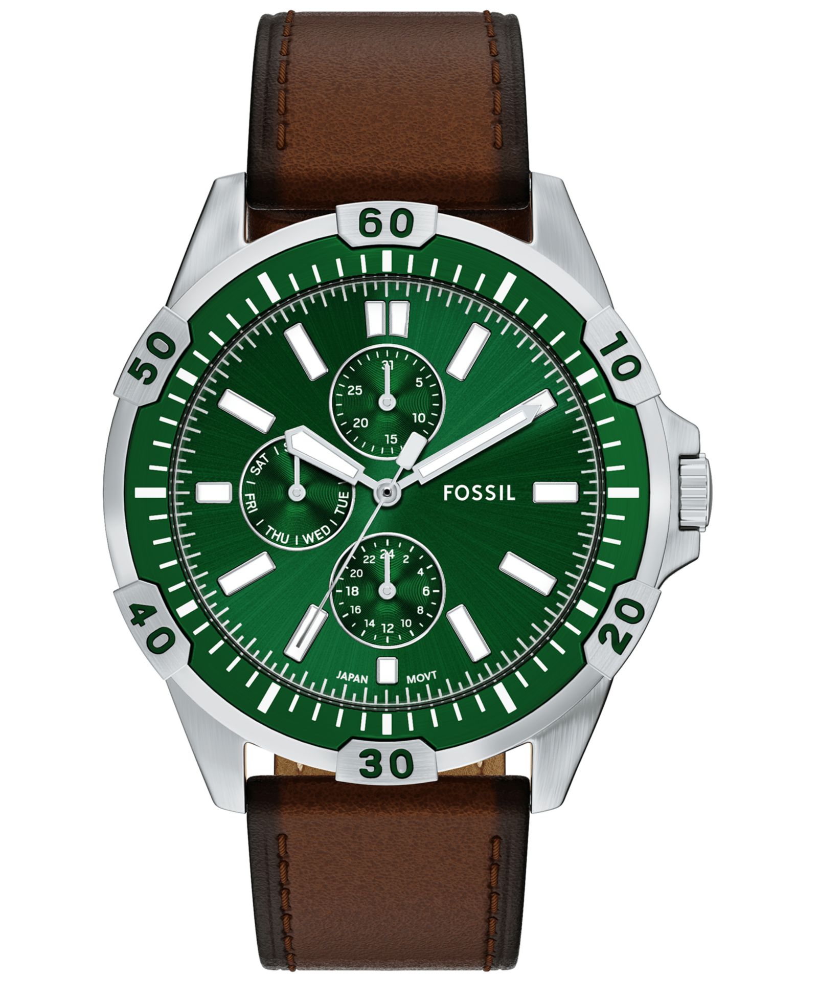 Fossil Men's Garrett Multifunction Brown Leather Watch, 44mm