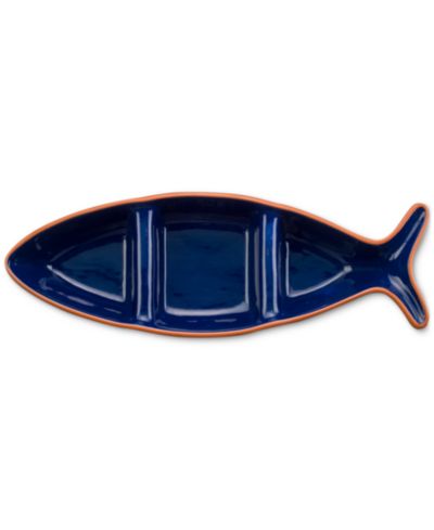 Euro Ceramica Costa Azul Fish-Shaped Divided Serving Dish, Large