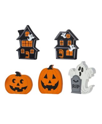 Glitzhome Halloween Wooden Haunted House and Pumpkin Ghost Table Block, Set of 5