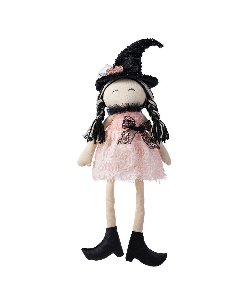Glitzhome 29" Halloween Pink Fabric Dressed Witch Sitter