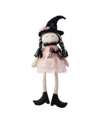 Glitzhome 29" Halloween Pink Fabric Dressed Witch Sitter