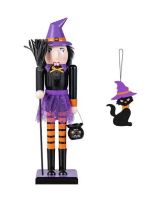Набор из 2 деревянных фигурок Щелкунчик Halloween от Glitzhome с украшением в виде ведьмы и кота