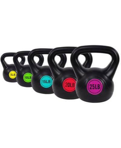 Sporzon! Wide Grip Kettle Bell Strength Training Weight Set, 5, 10, 15, 20, 25lb