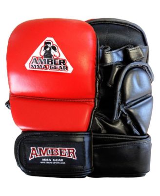Amber Sports MMA Safety Training Gloves, Premium Leather, Shock Absorbing Foam,Adjustable Velcro Closure,Durable & Comfortable for Sparring,Red,Medium