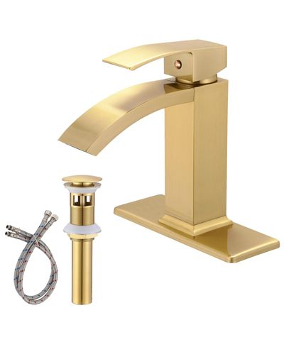 Смеситель для раковины Greenspring Waterfall Single Hole Single-Handle Low-Arc с донным клапаном, Brushed Nickel