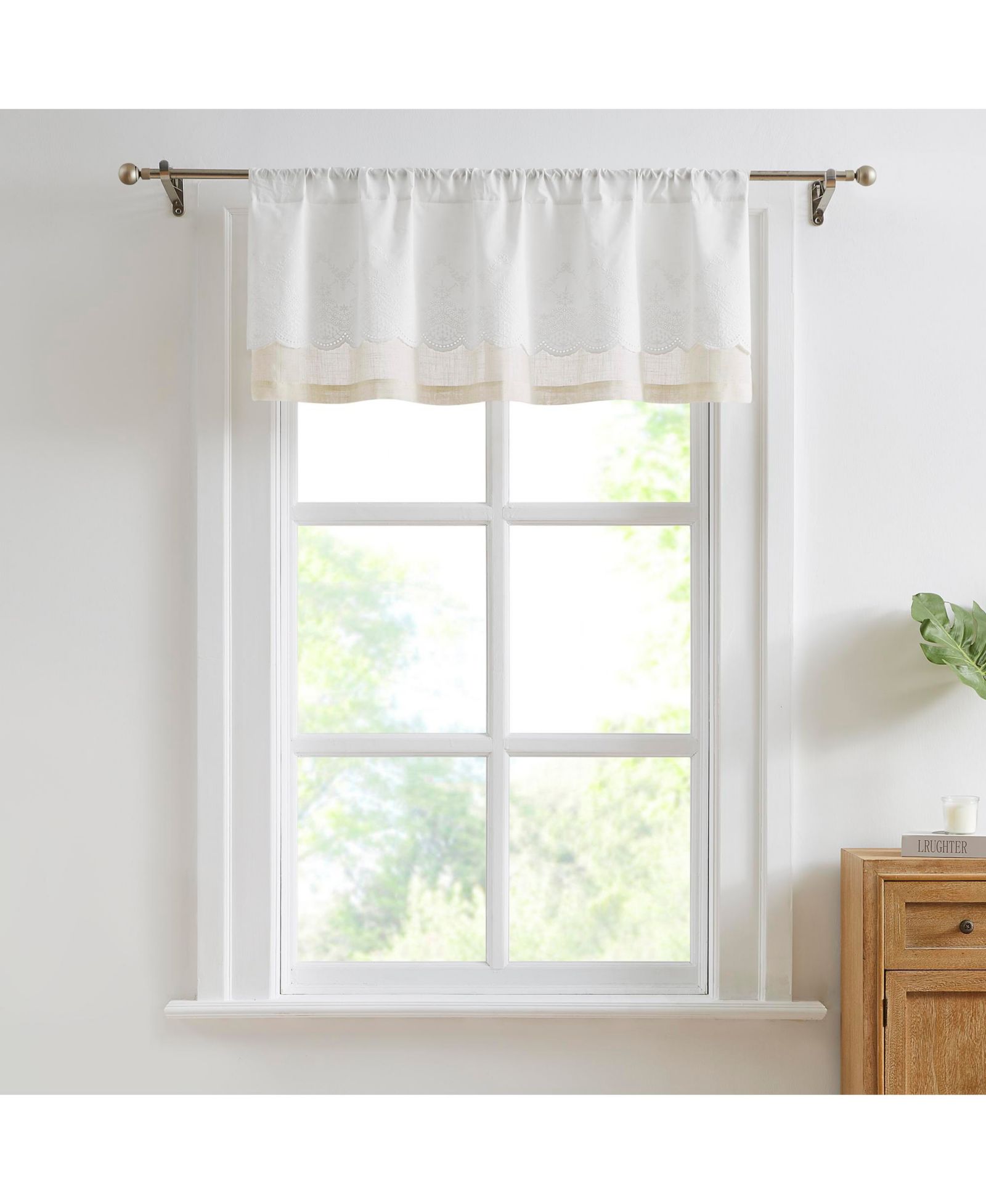 Brigitte Embroidery Eyelet Scalloped Edge Valance Neutral Single 52x18
