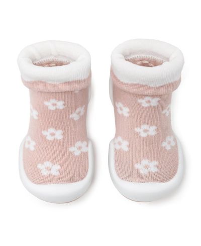 Komuello Baby Girls First Walk Sock Shoes Daisies - Mauve