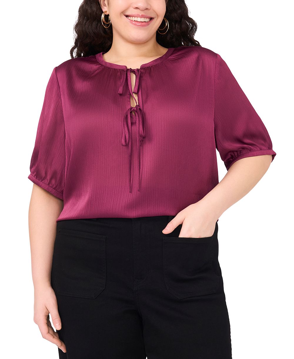 Vince Camuto Plus Size Short Sleeve Tie Neck Top