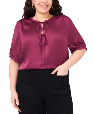 Vince Camuto Plus Size Short Sleeve Tie Neck Top