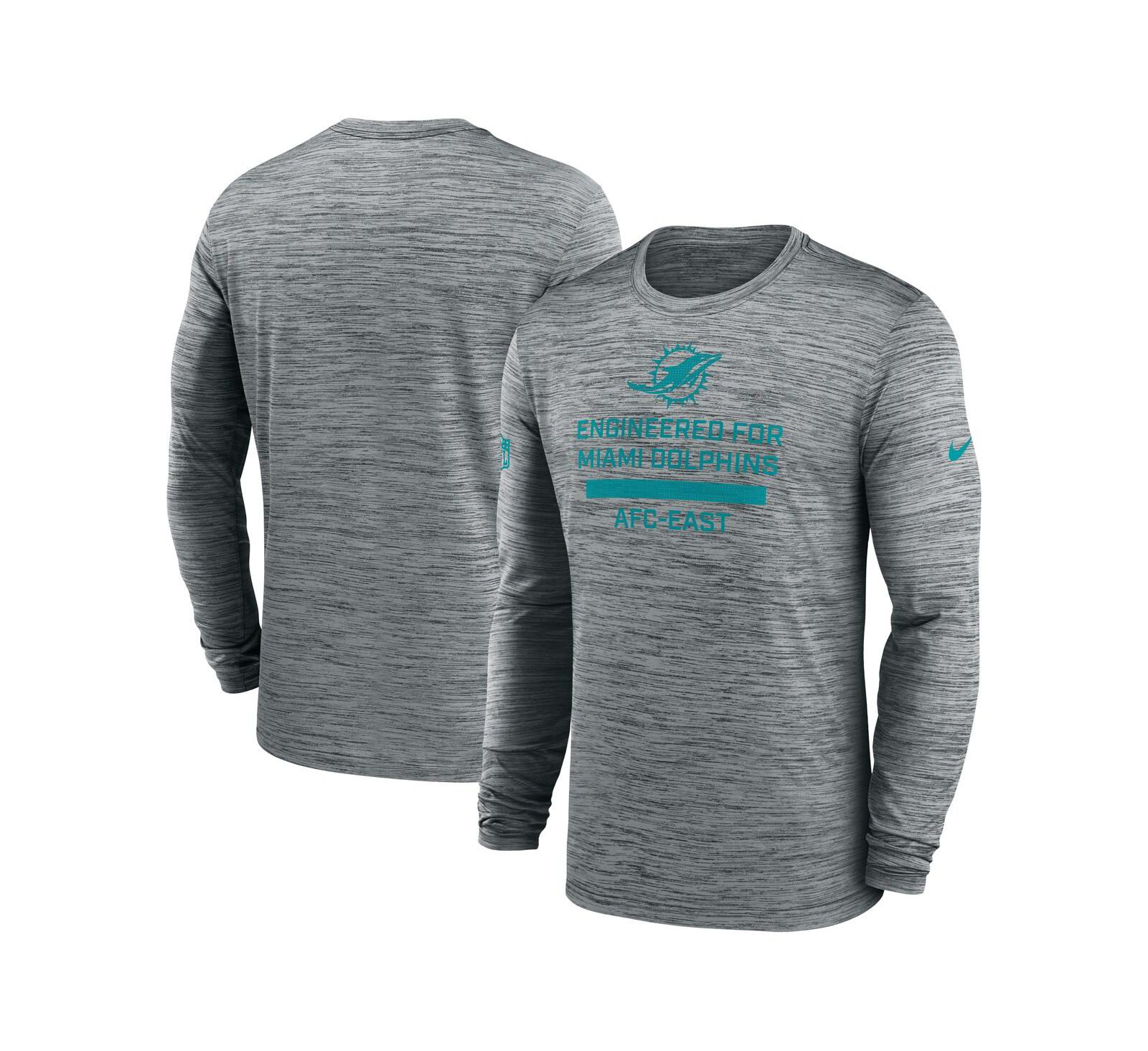 Nike Men's Gray Miami Dolphins Sideline Velocity Performance Long Sleeve T-Shirt
