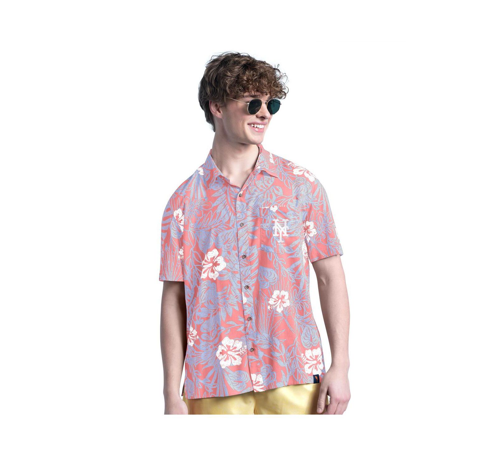 Margaritaville Мужская рубашка New York Mets Palm Shade Party с коротким рукавом, коралловая