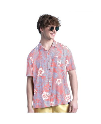 Margaritaville Мужская рубашка New York Mets Palm Shade Party с коротким рукавом, коралловая