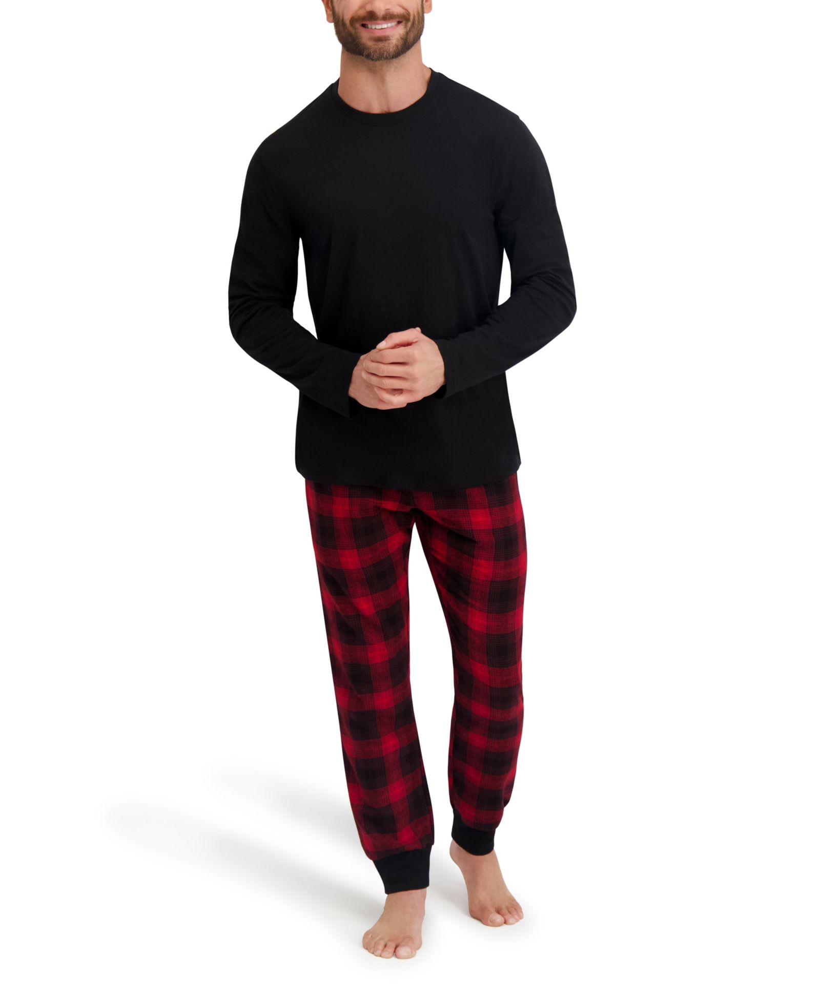 Hanes Men's Long Sleeve Crew Flannel Sleep Set