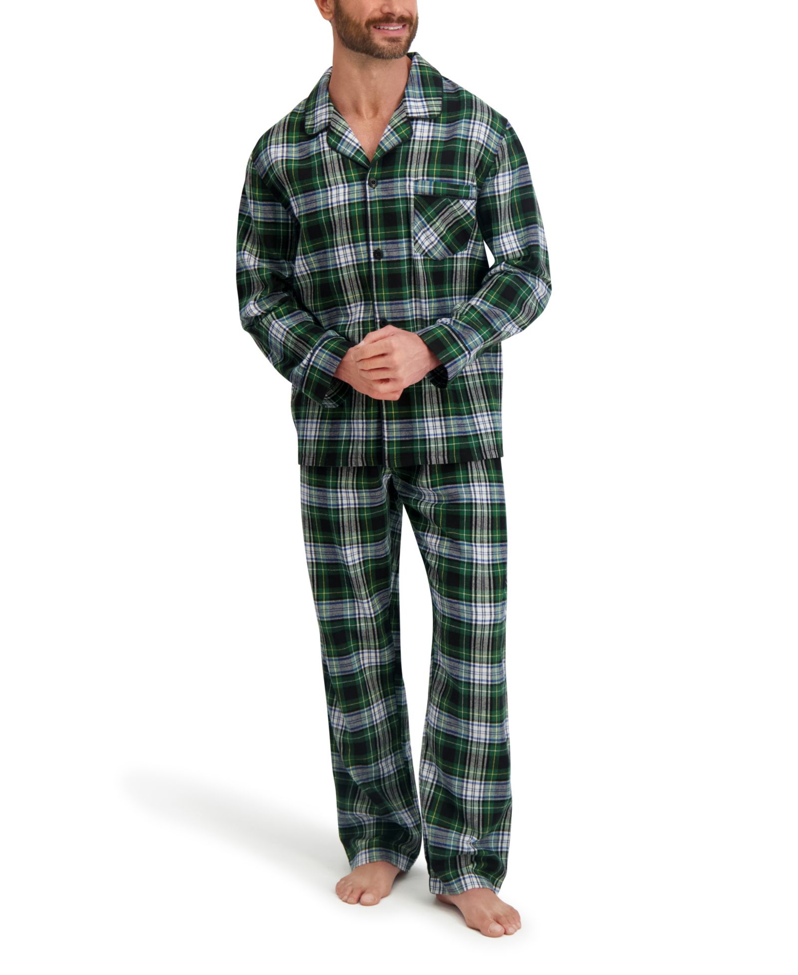 Hanes Men's Flannel Button Down Pajama Set