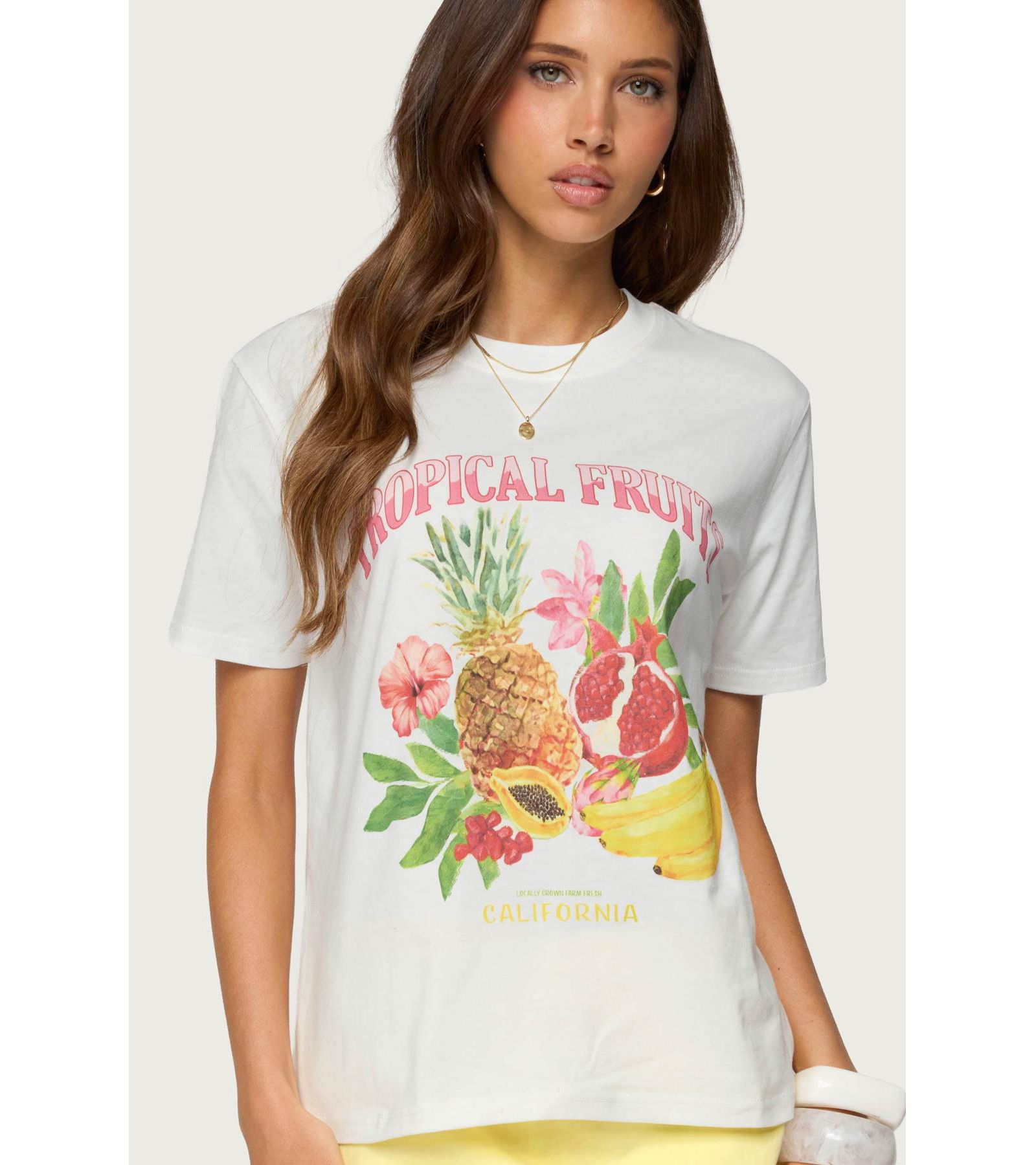 Edikted Womens Tropical Fruits Graphic T Shirt
