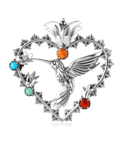 Подвеска American West Jewelry Sterling Multi-Gemstone Fritz Casuse Heart Hummingbird