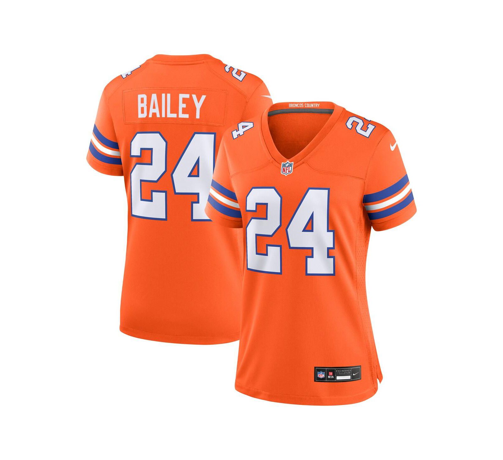Nike Women's Champ Bailey Orange Denver Broncos Mile High Collection 1977 Throwback Retired Player Game Jersey
