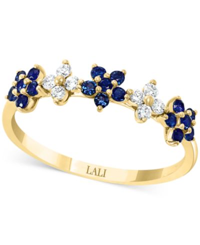 LALI Jewels Ruby (3/8 ct. t.w.) & Diamond (1/6 ct. t.w.) Five Flower Ring in 14k Yellow Gold (Also available in Sapphire or Emerald)